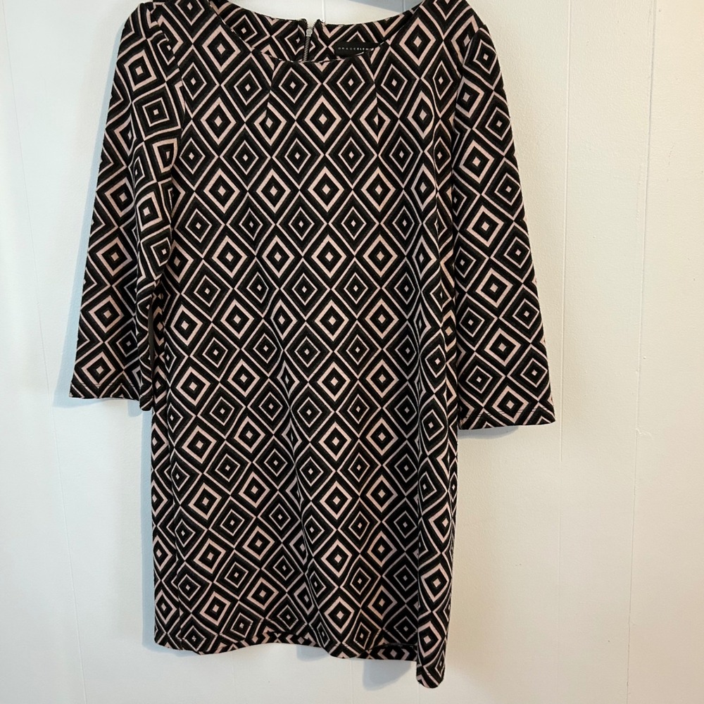 Grace Elements Women's Geometric Print Black Pink 3/4 Sleeve Dress‎ Size 10
